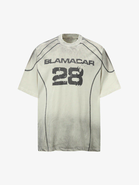 Distressed Graphic Tee with Bold Number Print – Casual Sporty Cotton T-Shirt for Spring and Summer
