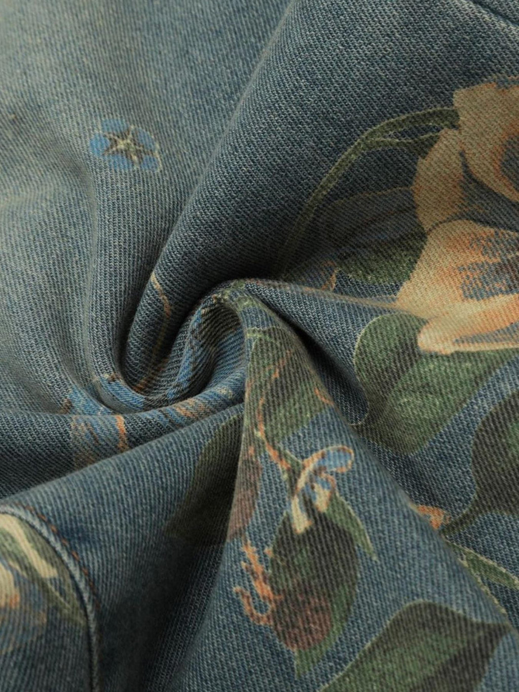 Vintage Floral Print Wide-Leg Denim Jeans – High-Waist Casual Streetwear for Spring and Summer