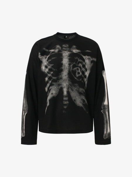 Skeleton Print Long Sleeve T-Shirt for Men – Edgy Streetwear Tee for Fall and Winter