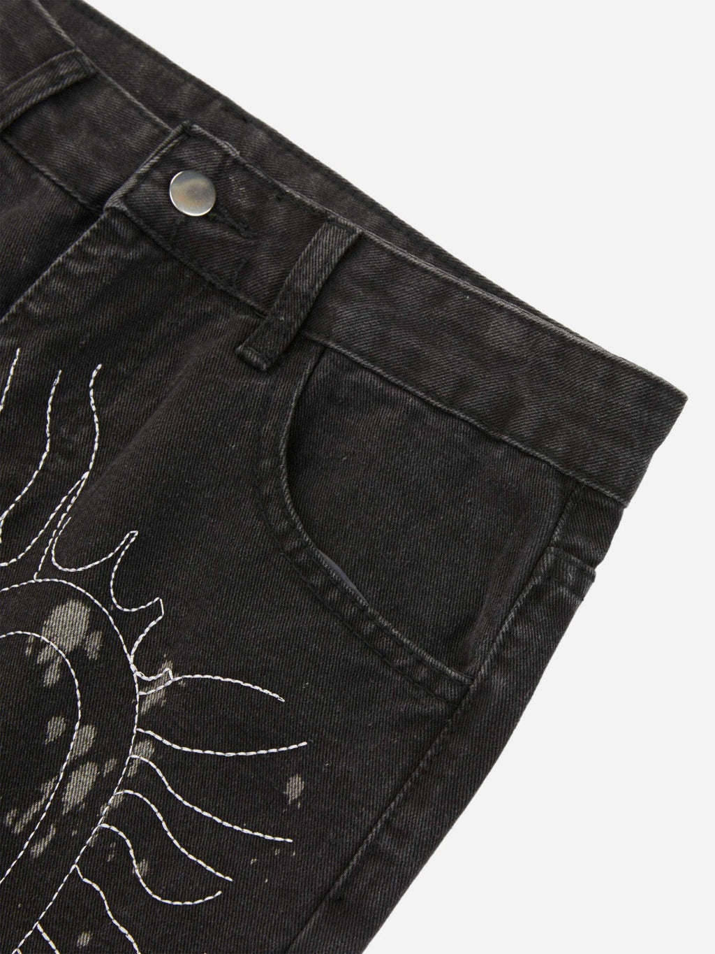 Black Distressed Denim Jeans with Elastic Waist – Straight-Leg Streetwear for Fall and Winter