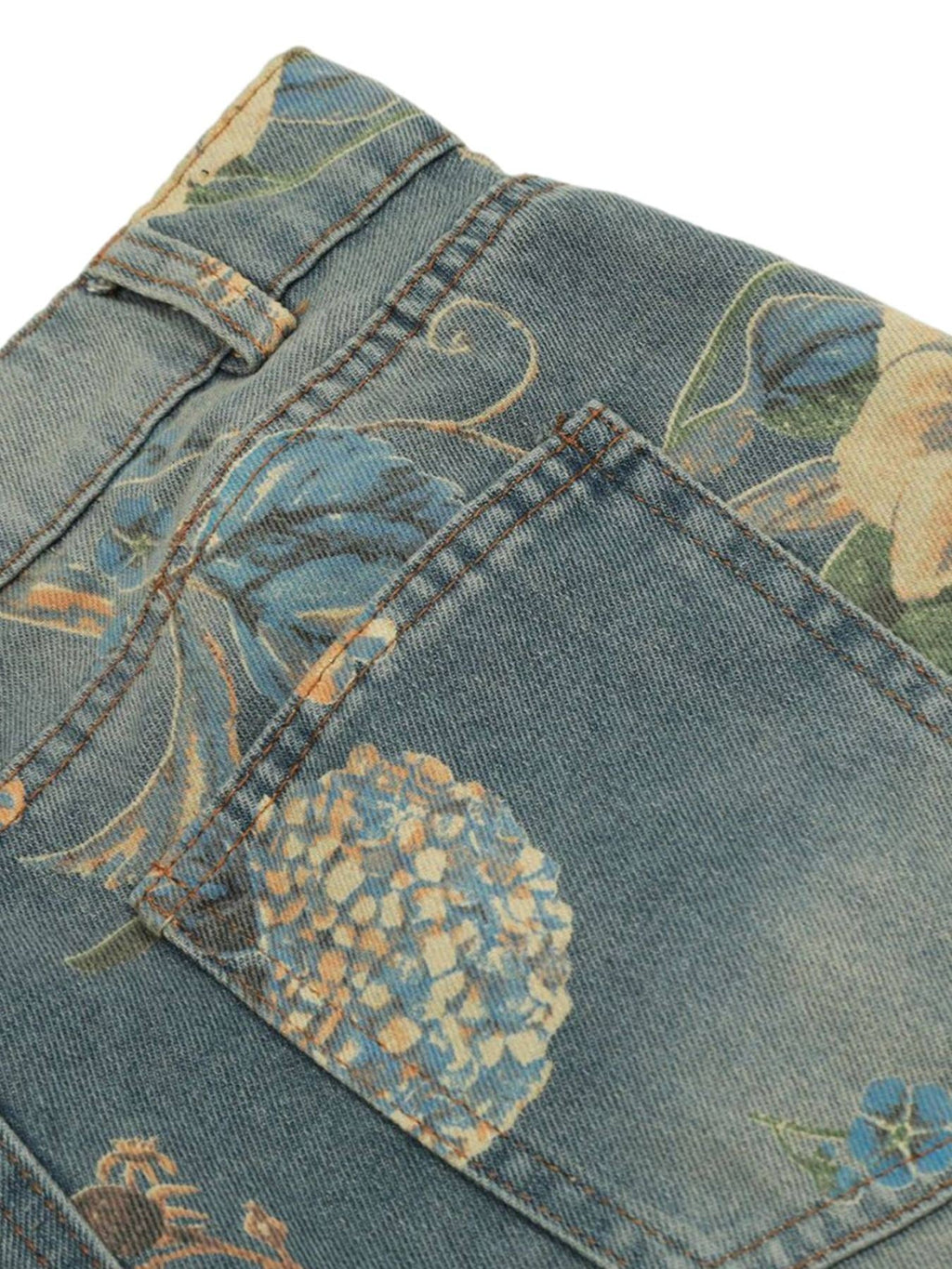 Vintage Floral Print Wide-Leg Denim Jeans – High-Waist Casual Streetwear for Spring and Summer