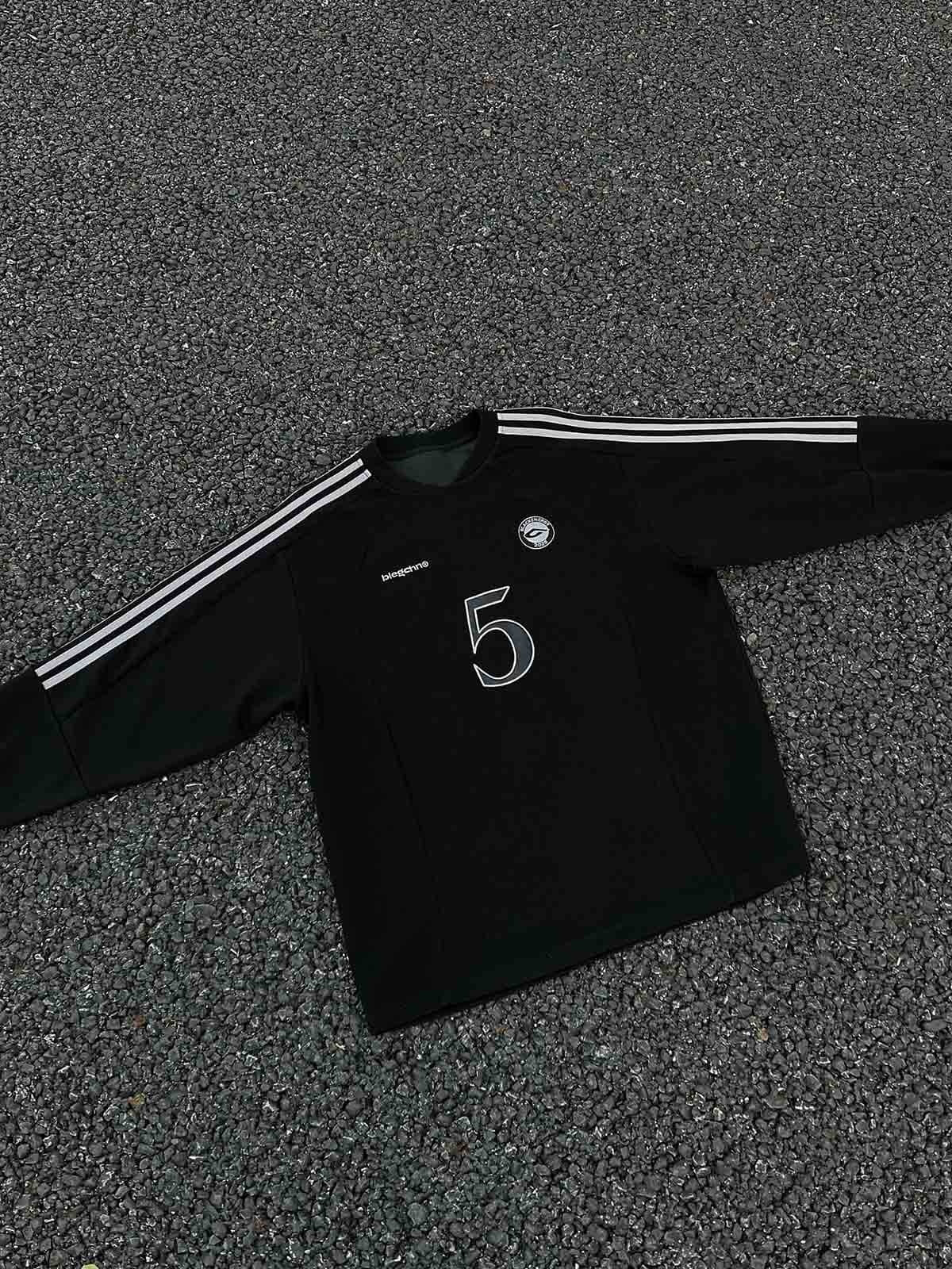 Vintage Heavyweight Sports Bar Long Sleeve Tee – Casual Cotton Blend Shirt with Striped Sleeve Detail