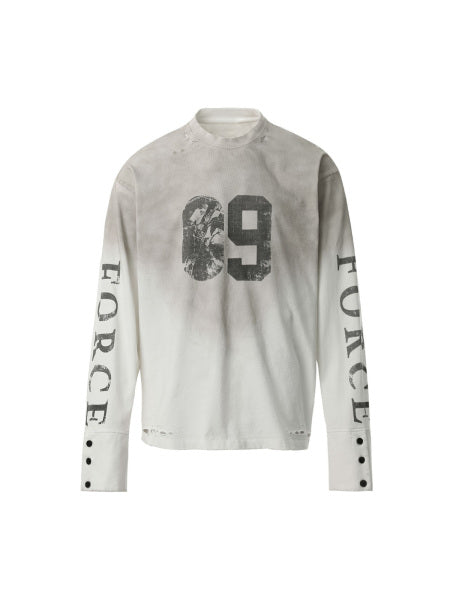 Distressed Number 09 Long Sleeve Top – Sporty Casual Cotton Tee for Spring and Fall