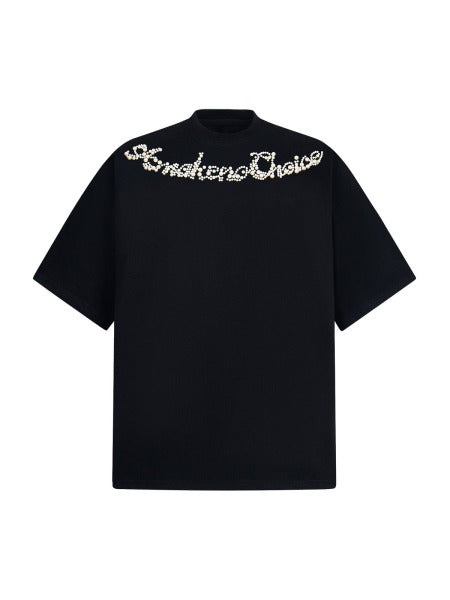 "Endless Choice" Rhinestone Embellished Black T-Shirt – Stylish Cotton Short Sleeve Top for Women