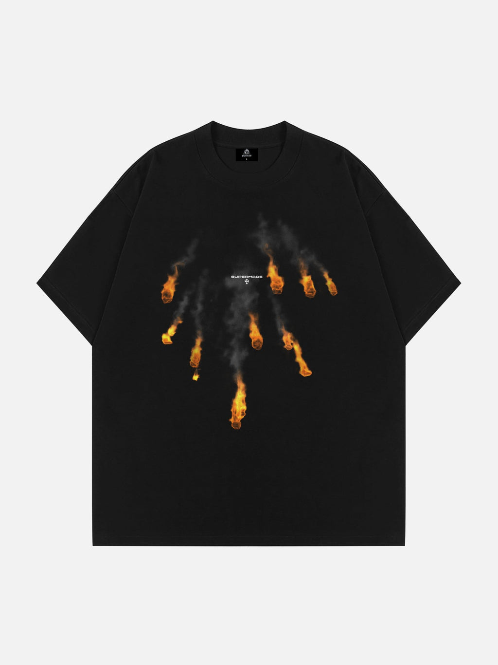 Black T-Shirt with Flame Graphic – Casual Cotton Short Sleeve Tee