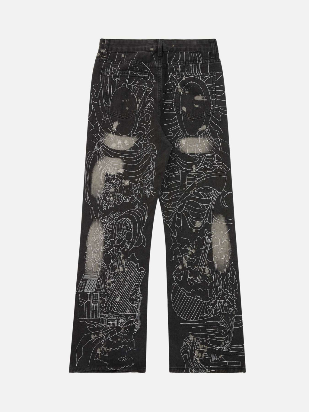 Black Distressed Denim Jeans with Elastic Waist – Straight-Leg Streetwear for Fall and Winter