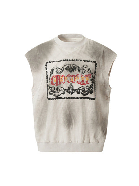 Vintage "CHOCOLAT" Graphic Sleeveless Sweatshirt – Casual Cotton Blend Tee for Men and Women