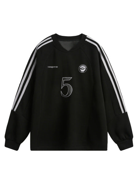 Vintage Heavyweight Sports Bar Long Sleeve Tee – Casual Cotton Blend Shirt with Striped Sleeve Detail