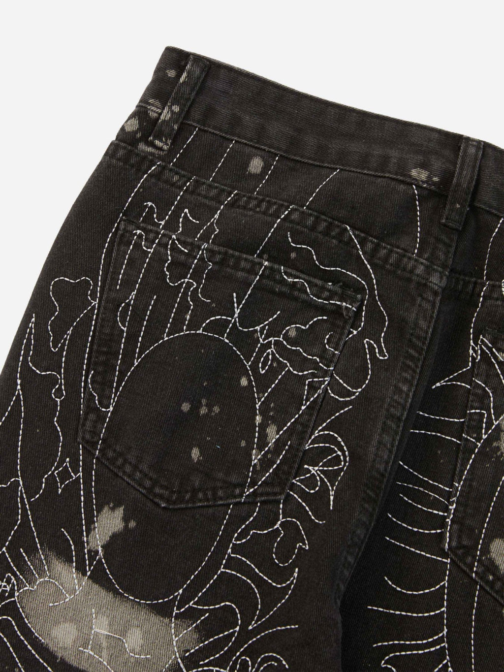 Black Distressed Denim Jeans with Elastic Waist – Straight-Leg Streetwear for Fall and Winter